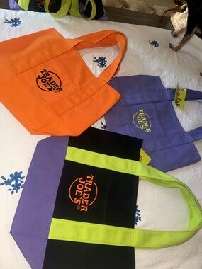 Trader Joe's Colorblock Tote Bag — Orange, Purple & Lime Accents